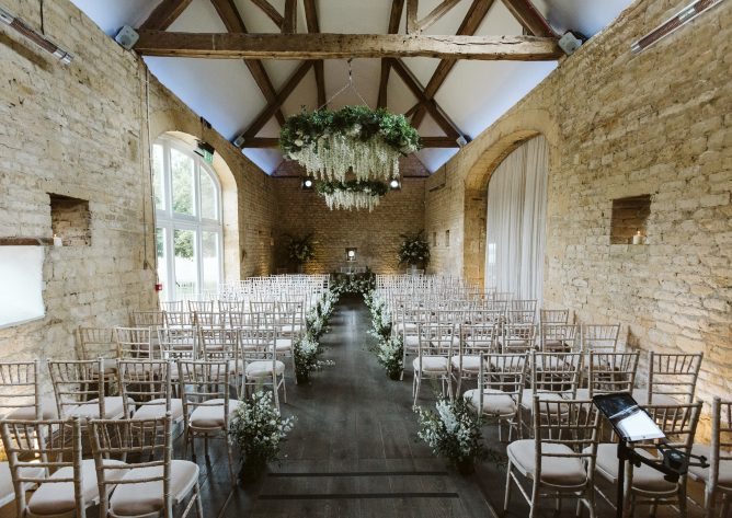 Looking down the aisle before the wedding ceremony. Photography by David Hughes Photography