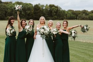 Bride and bridesmaids with their bouquets