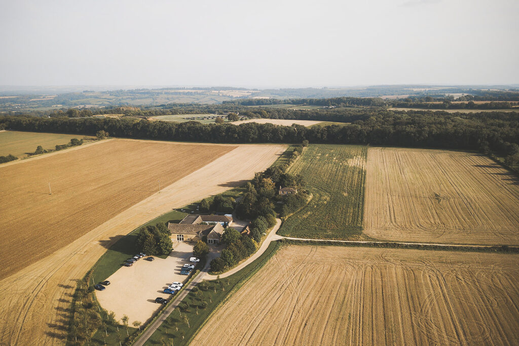 Aerial view of Lapstone Barn in the Cotswolds
